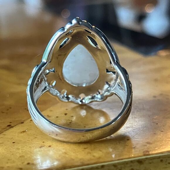 Natural Rainbow Moonstone Sterling Silver Cocktail Ring Size 7 - Picture 5 of 10